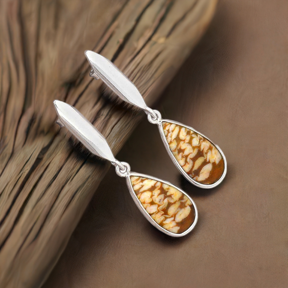 925 Sterling Silver Earrings In Genuine Peanut Jasper Gemstone 925SE2905