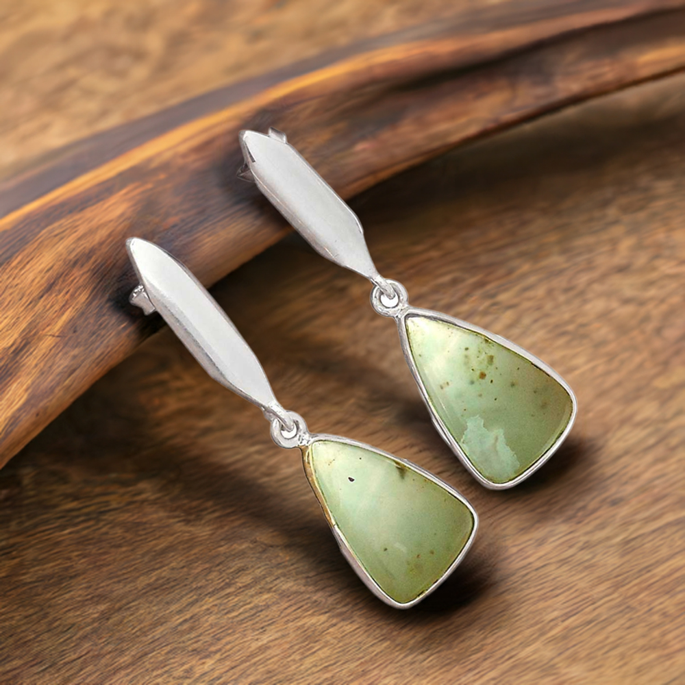 925 Sterling Silver Earrings In Semi Precious Chrysoprase Gemstone 925SE2907