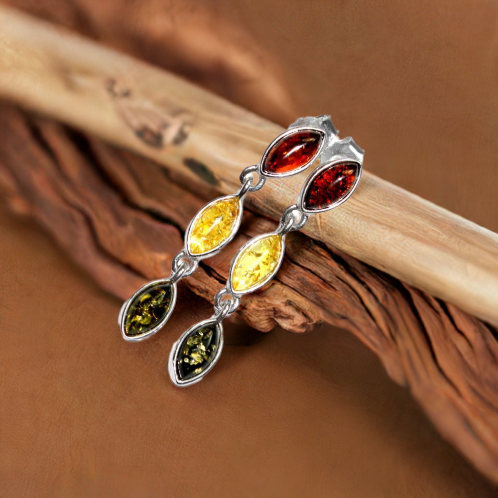 925 Sterling Silver Earrings In Genuine Amber Gemstone 925SE2914