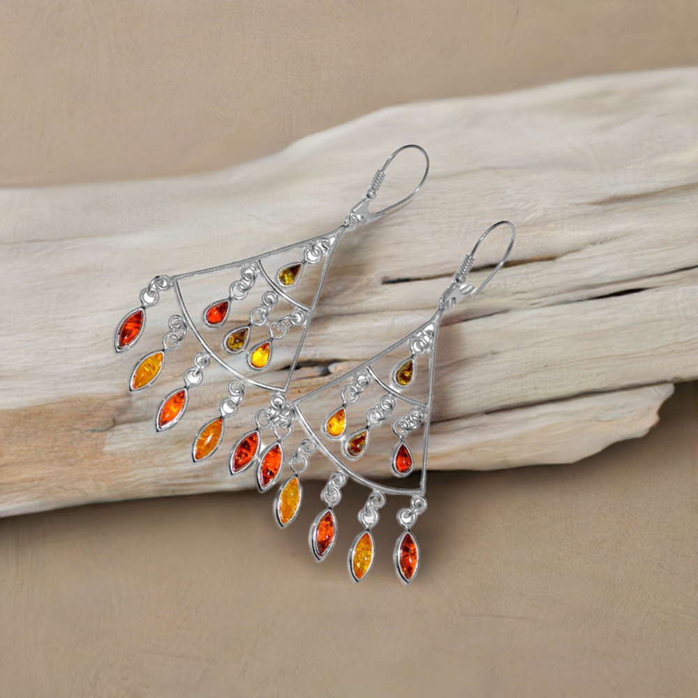 Natural Amber Gemstone Earrings In 925 Sterling Silver Jewelry 925SE2918