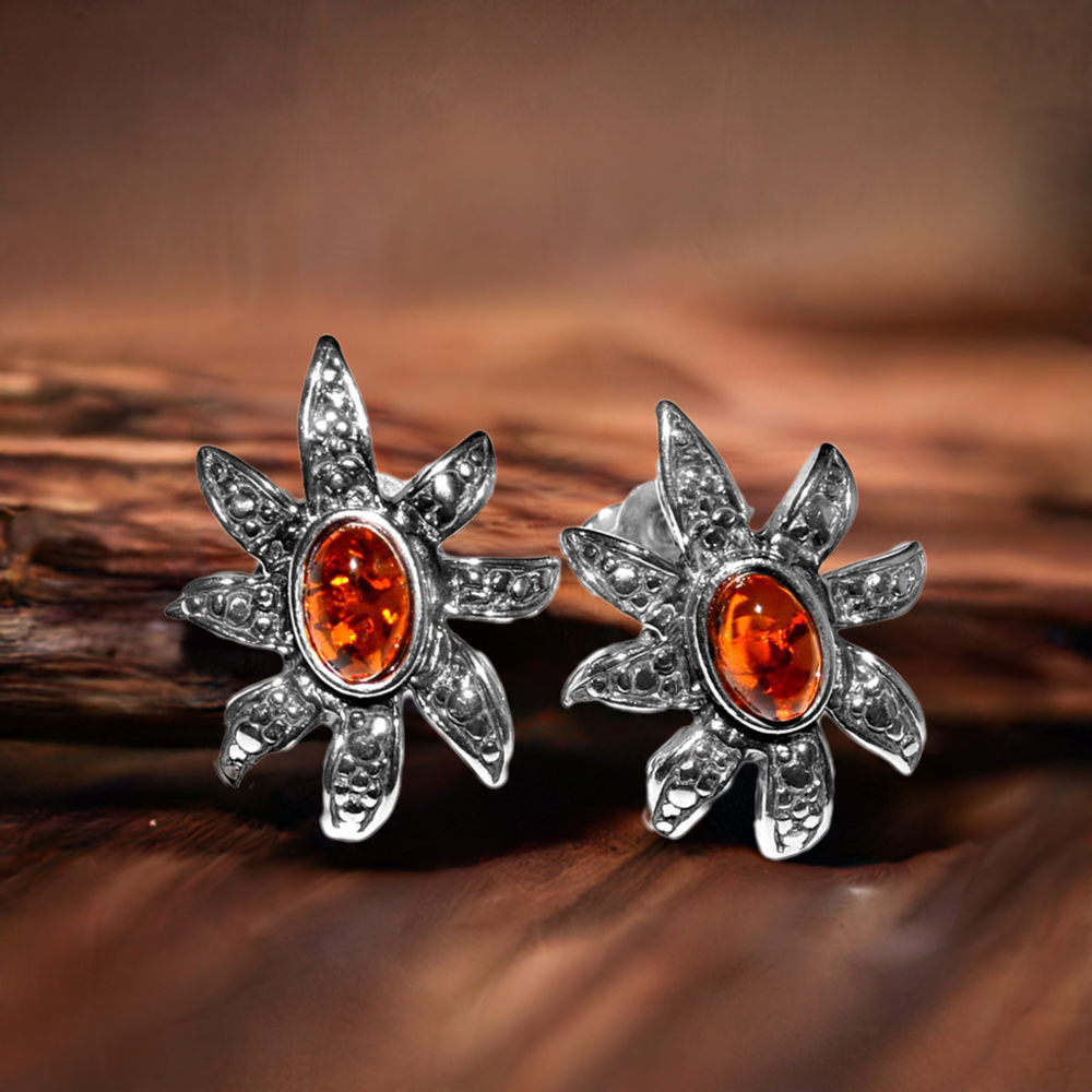 Natural Amber Gemstone Earrings In 925 Sterling Silver Jewelry 925SE2921