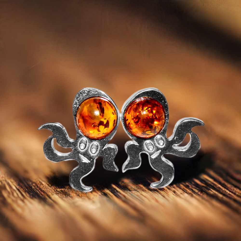 Natural Amber Gemstone Earrings In 925 Sterling Silver Jewelry 925SE2924