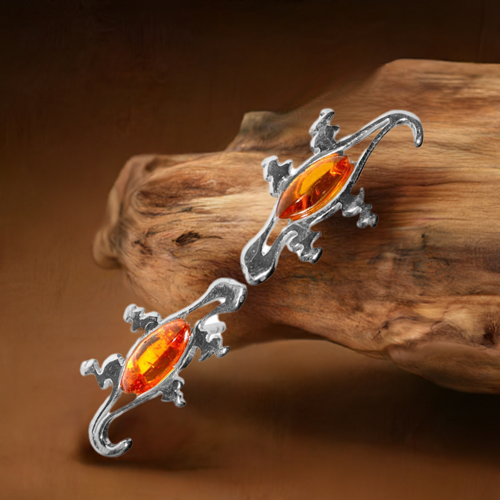 Genuine Amber Gemstone Earrings In 925 Sterling Silver Jewelry 925SE2926