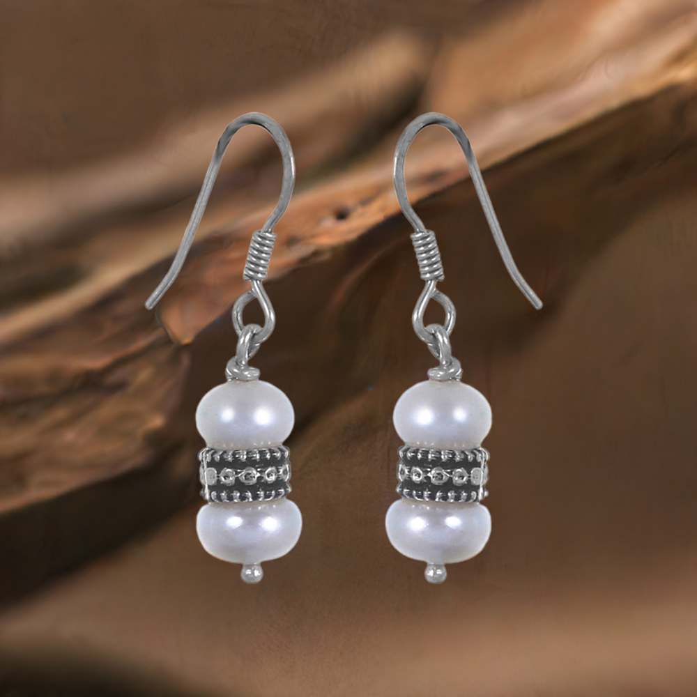 925 Sterling Silver Handmade Earrings In Pearl Gemstone Jewelry 925SE293