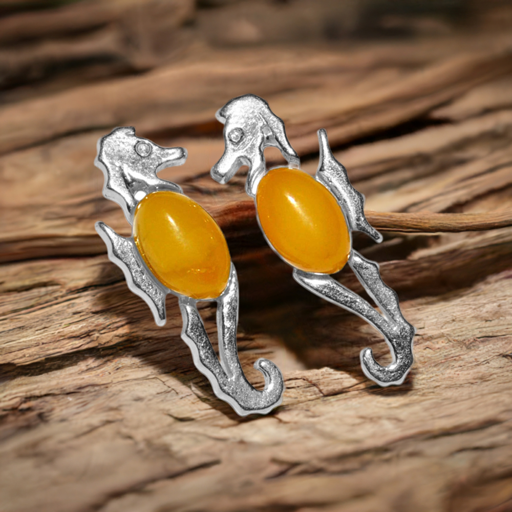 925 Sterling Silver Earrings In Amber Gemstone Jewelry 925SE2931