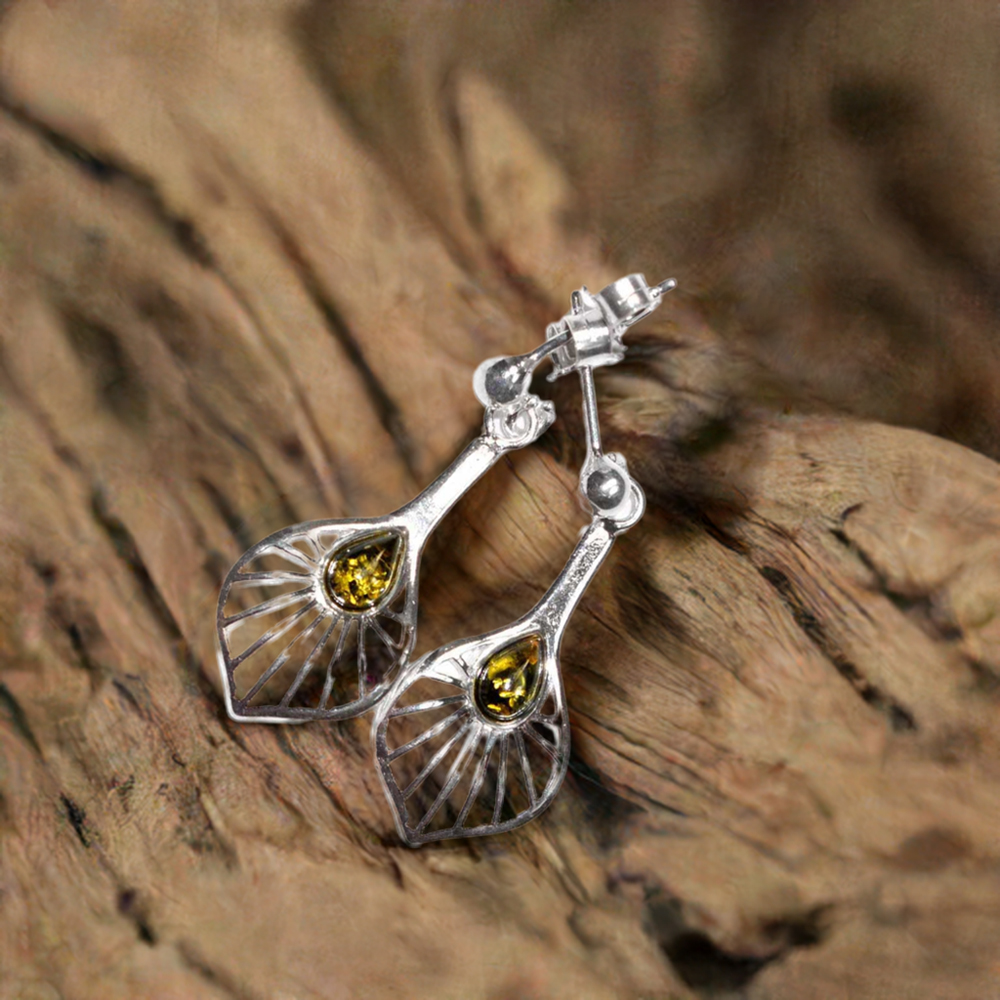 925 Sterling Silver Handmade Earrings In Amber Gemstone Jewelry 925SE2935