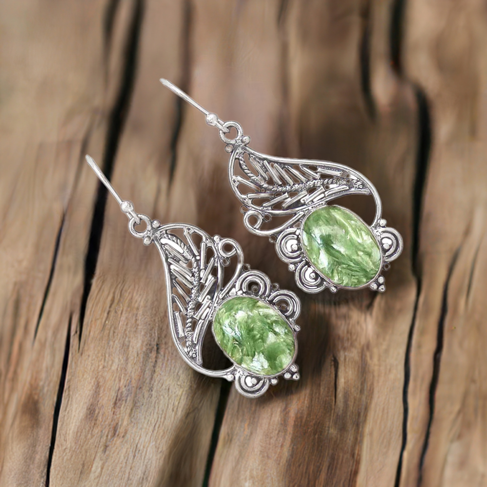 925 Sterling Silver Handmade Earrings In Seraphinite Gemstone Jewelry 925SE2936
