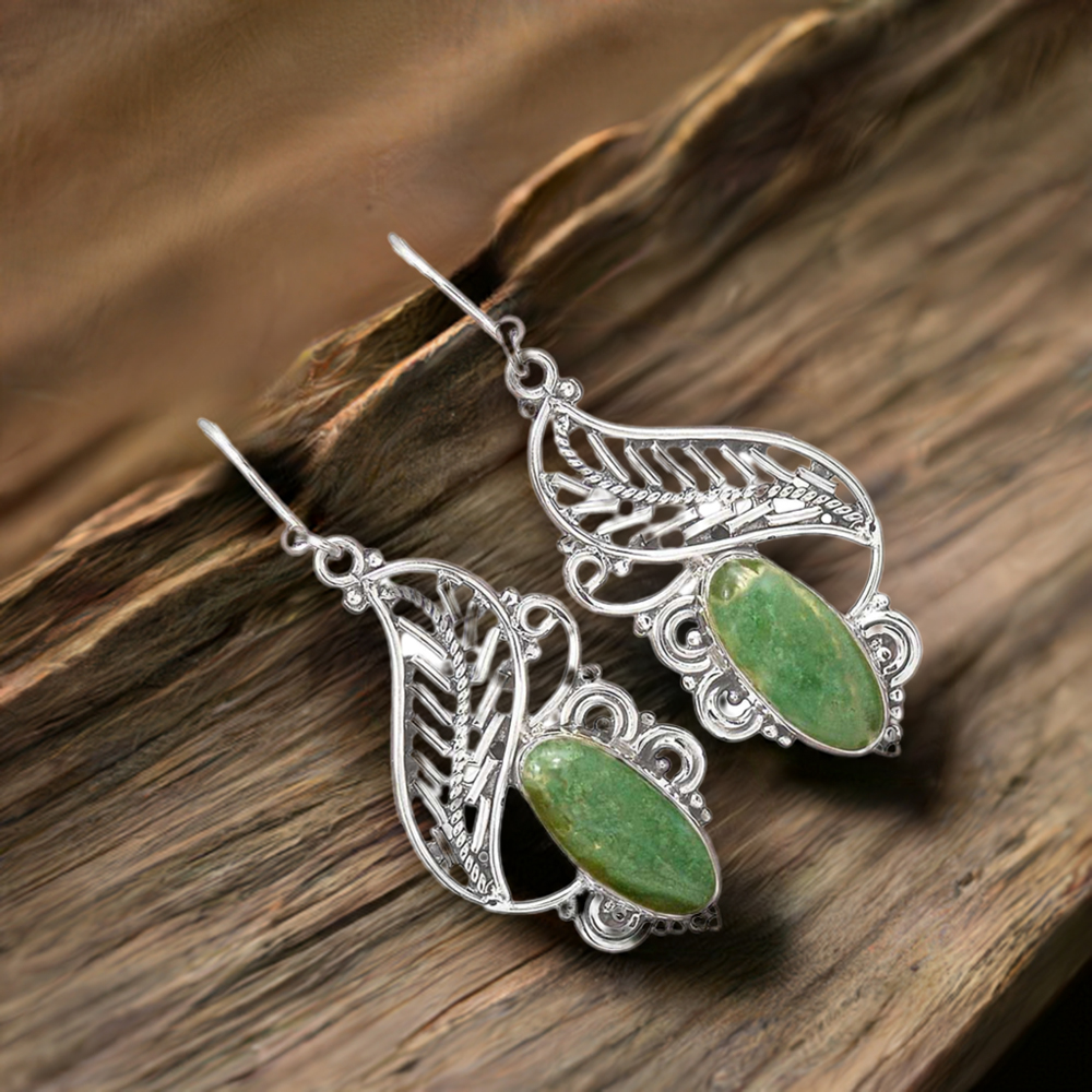 925 Sterling Silver Handmade Earrings In Aventurine Gemstone Jewelry 925SE2938
