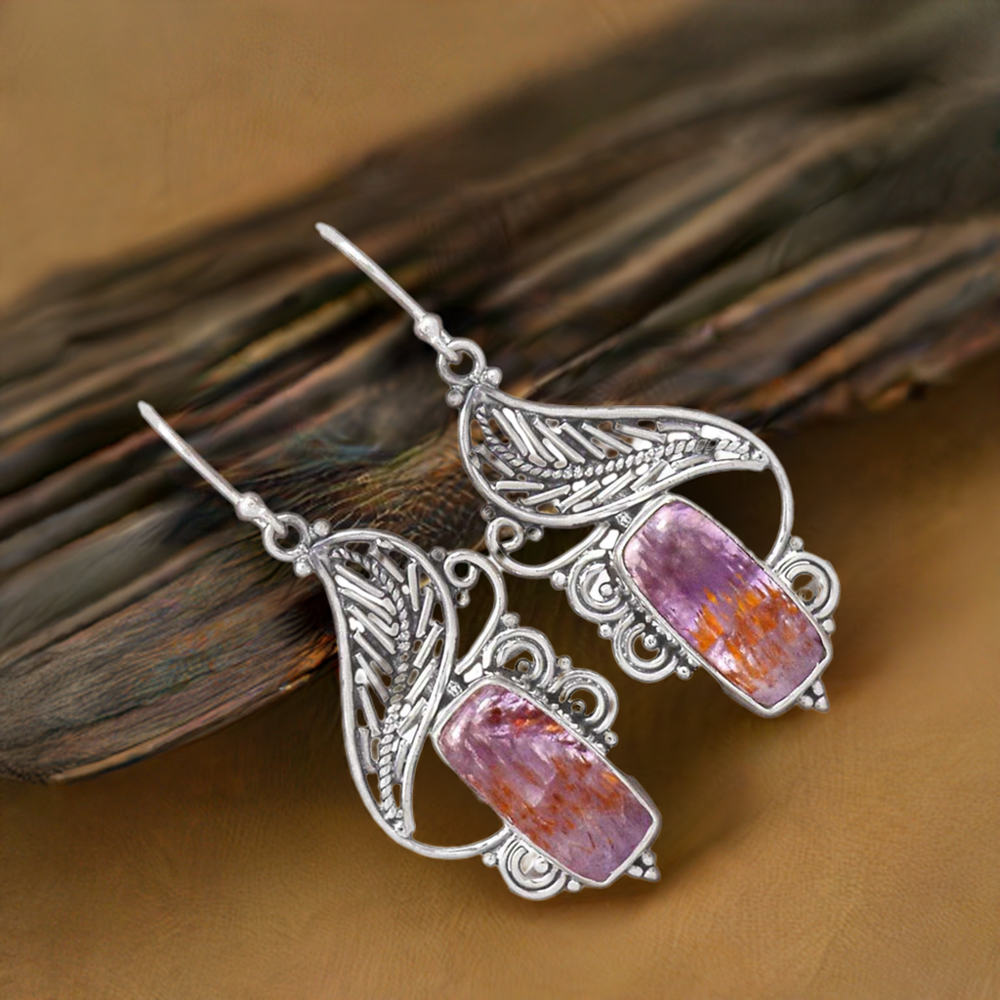 925 Sterling Silver Handmade Earrings In Cacoxenite Gemstone Jewelry 925SE2944