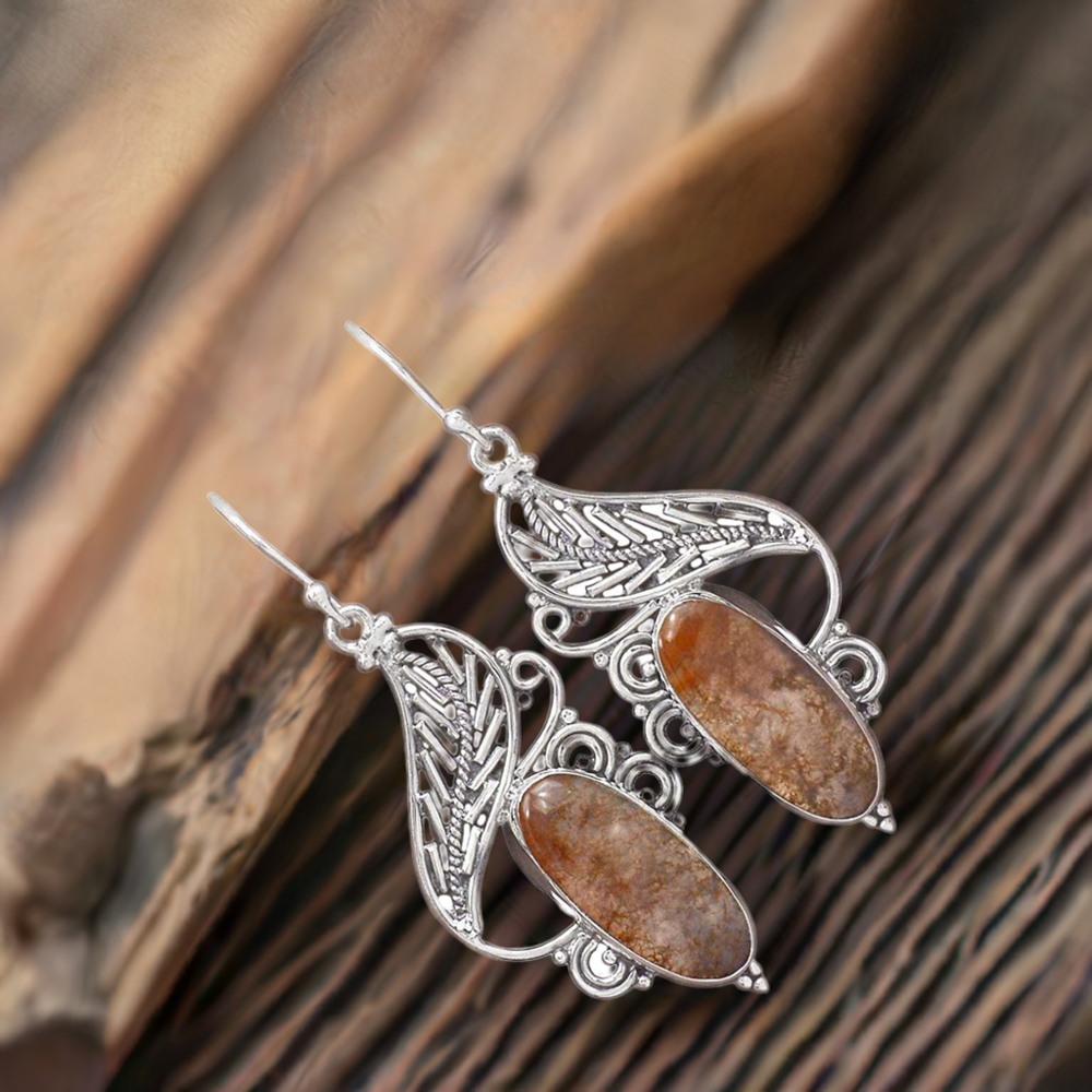 925 Sterling Silver Handmade Earrings In Cacoxenite Gemstone Jewelry 925SE2945