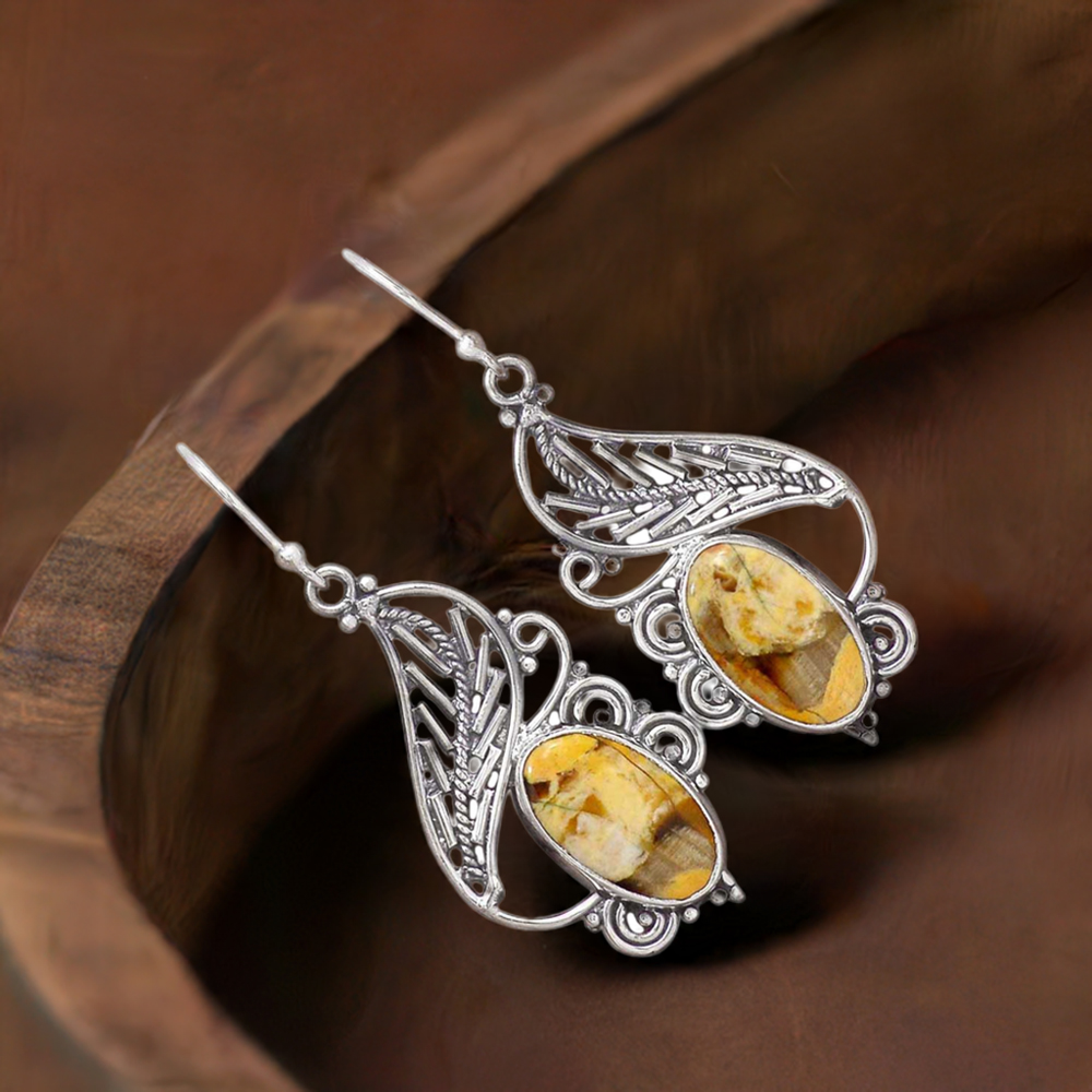 925 Sterling Silver Earrings In Peanut Wood Gemstone Jewelry 925SE2949