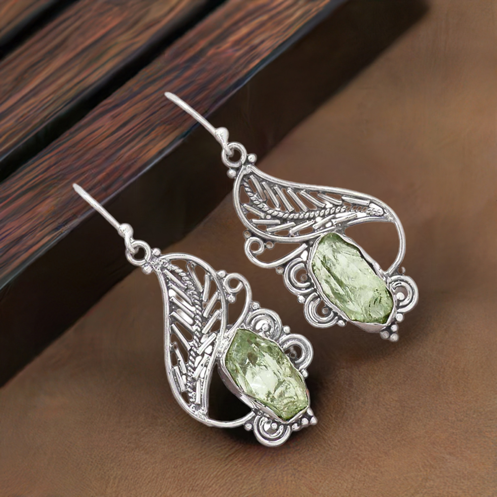 925 Sterling Silver Earrings In Green Amethyst Gemstone Jewelry 925SE2950