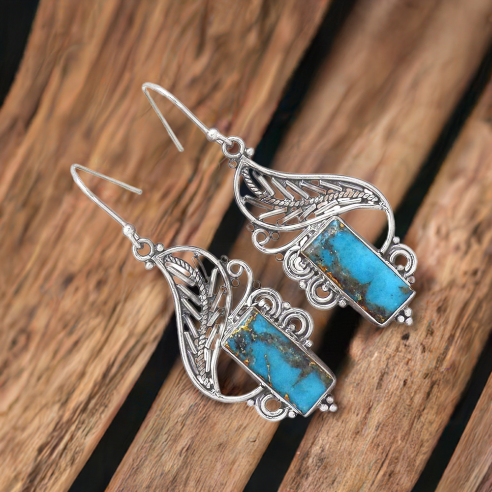 925 Sterling Silver Earrings In Turquoise Gemstone Jewelry 925SE2951