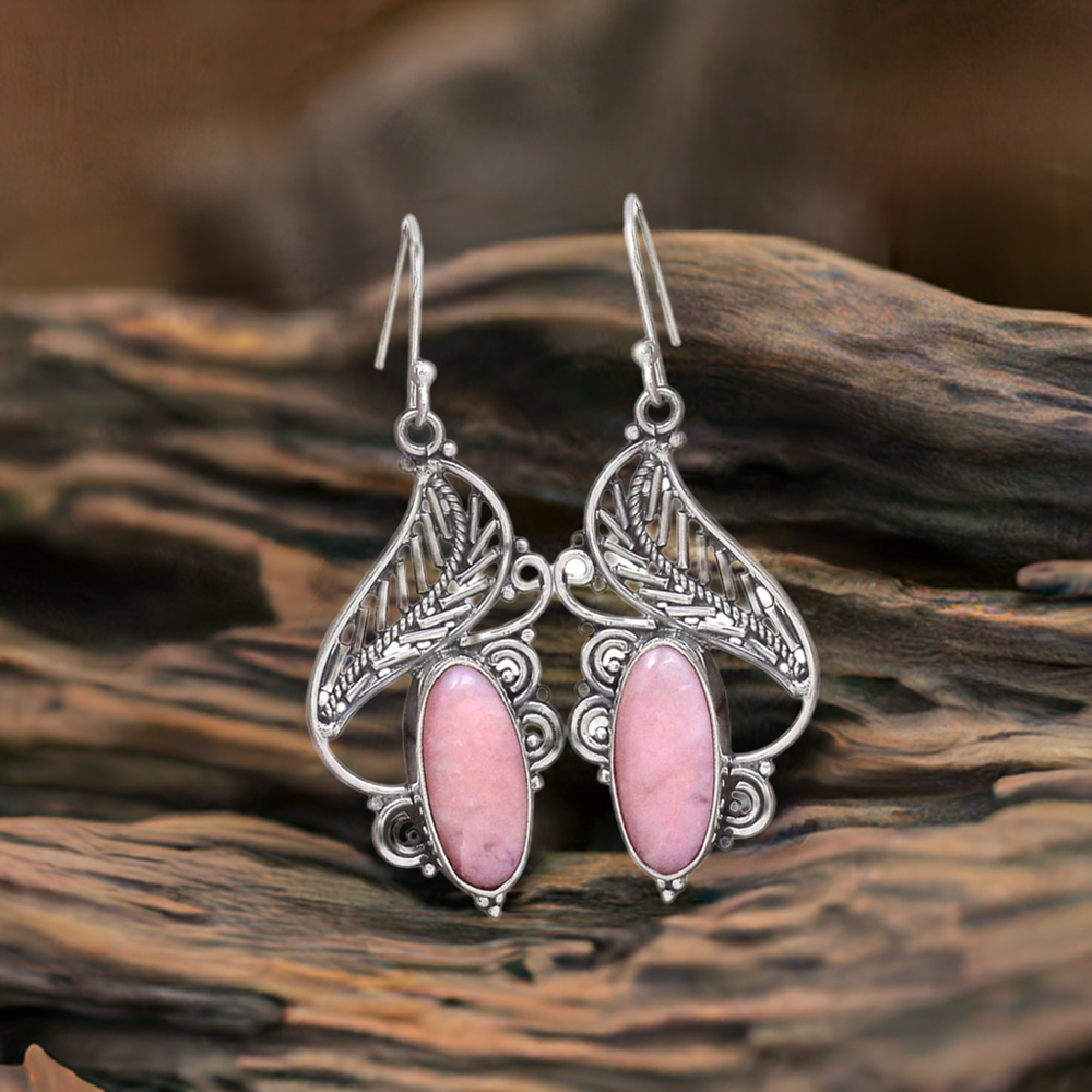 925 Sterling Silver Earrings In Pink Opal Gemstone Jewelry 925SE2953