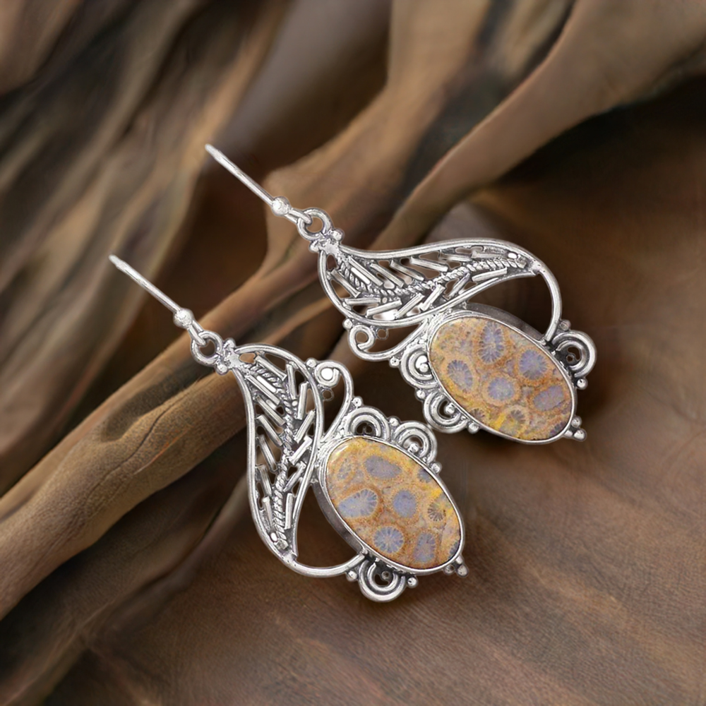 925 Sterling Silver Handmade Earrings In Ocean Jasper Gemstone Jewelry 925SE2954