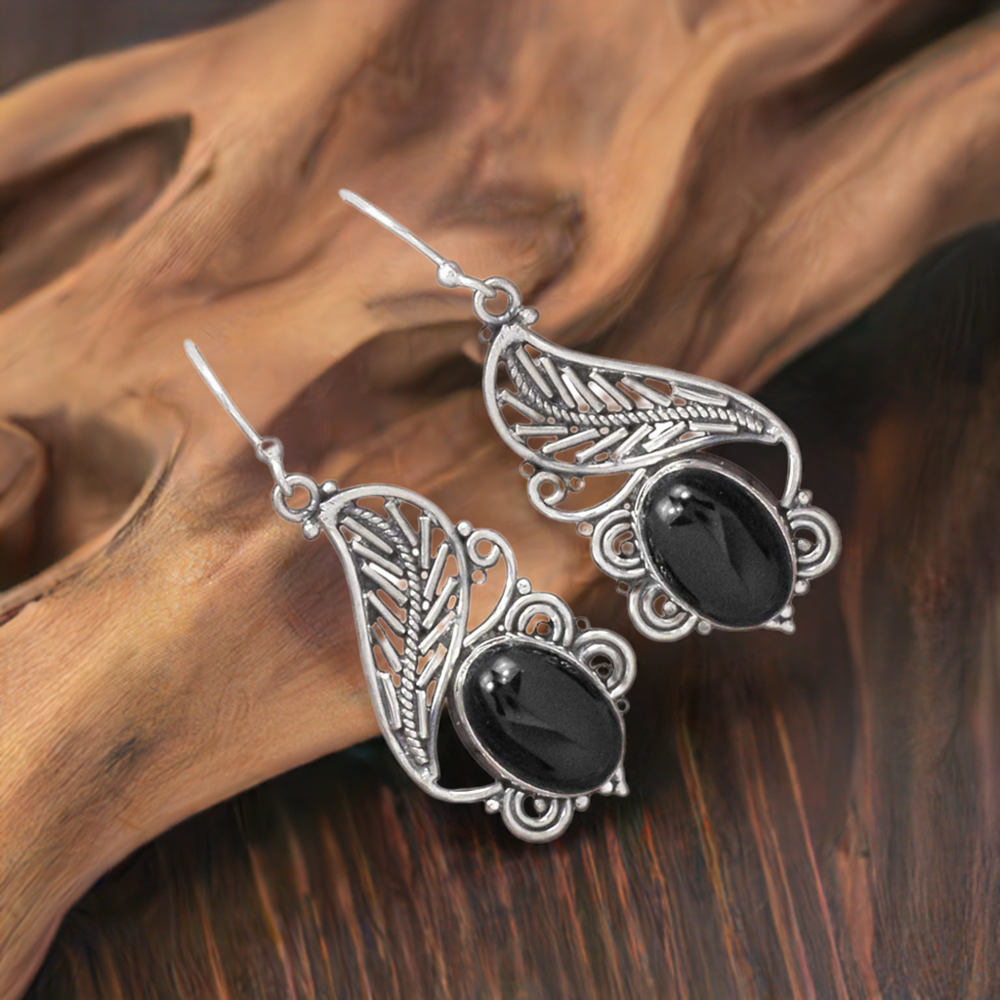 925 Sterling Silver Handmade Earrings In Black Onyx Gemstone Jewelry 925SE2955