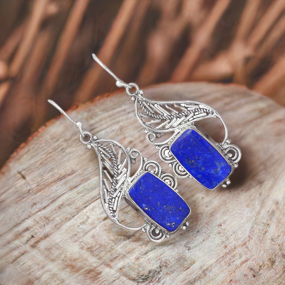 925 Sterling Silver Handmade Earrings In Lapis Gemstone Jewelry 925SE2956