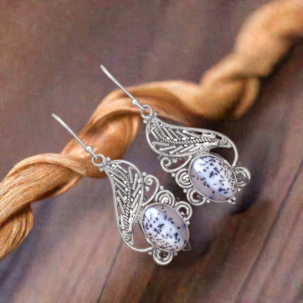 925 Sterling Silver Handmade Earrings In Dendritic Opal Gemstone Jewelry 925SE2957