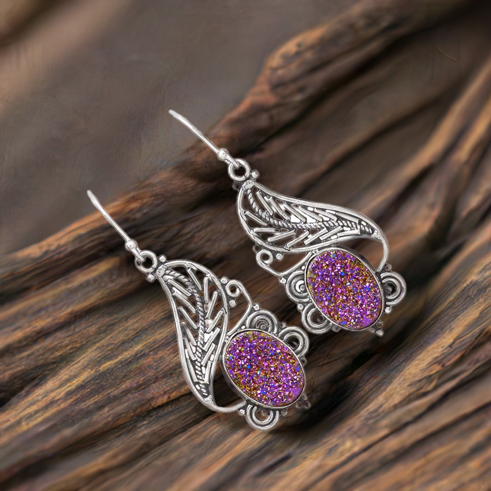 925 Sterling Silver Handmade Earrings In Druzy Gemstone Jewelry 925SE2958