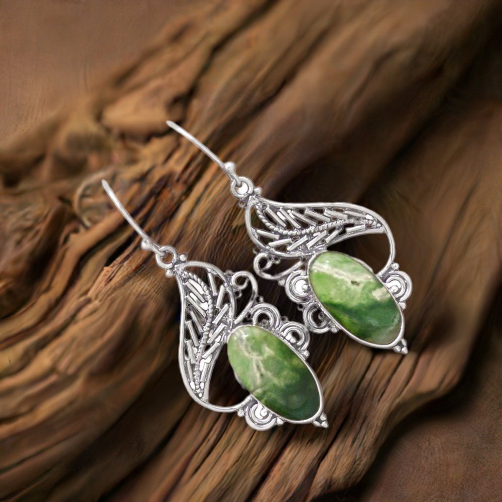 925 Sterling Silver Handmade Earrings In Chrysoprase Gemstone Jewelry 925SE2959