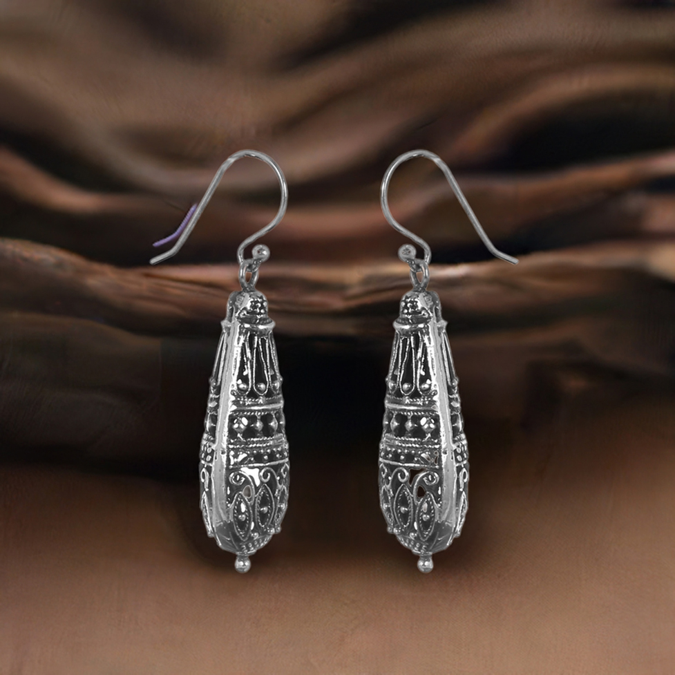 925 Sterling Silver Handmade Filigree Earrings 925SE296_0