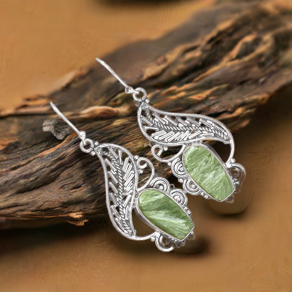 925 Sterling Silver Handmade Earrings In Seraphinite Gemstone Jewelry 925SE2961