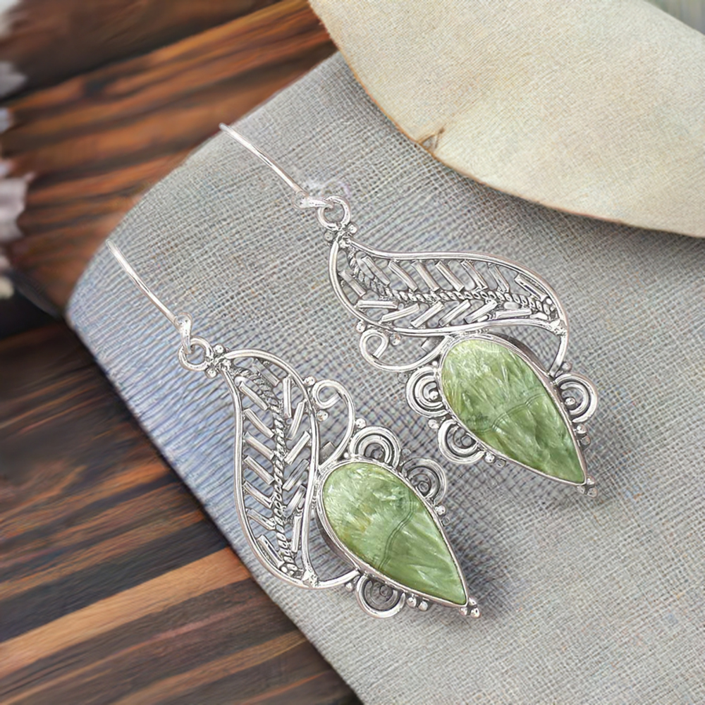 925 Sterling Silver Handmade Earrings In Seraphinite Gemstone Jewelry 925SE2962