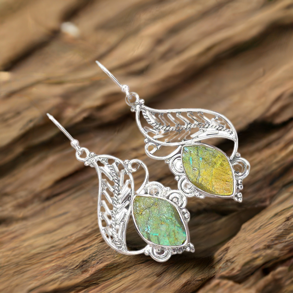 925 Sterling Silver Earrings In Semi Precious Labradorite Gemstone 925SE2965