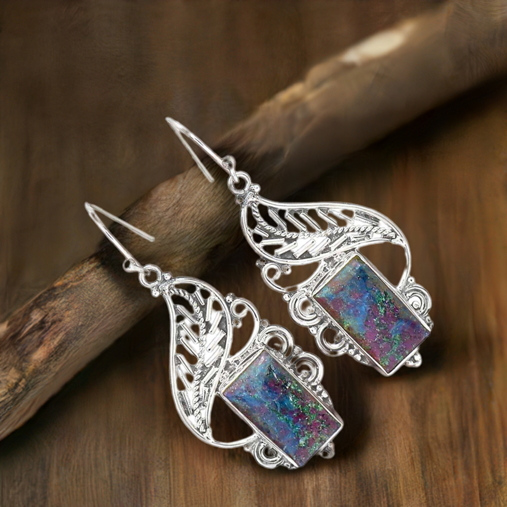 Solid 925 Silver Earrings In Natural Blood Stone Gemstone 925SE2967