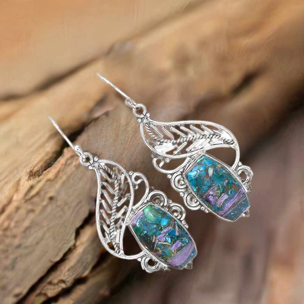 Semi Precious Turquoise Gemstone Earrings In 925 Sterling Silver 925SE2974