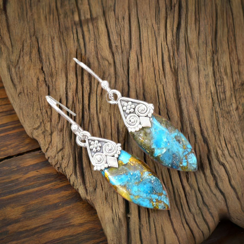 Genuine Turquoise Gemstone Earrings In 925 Sterling Silver 925SE2975