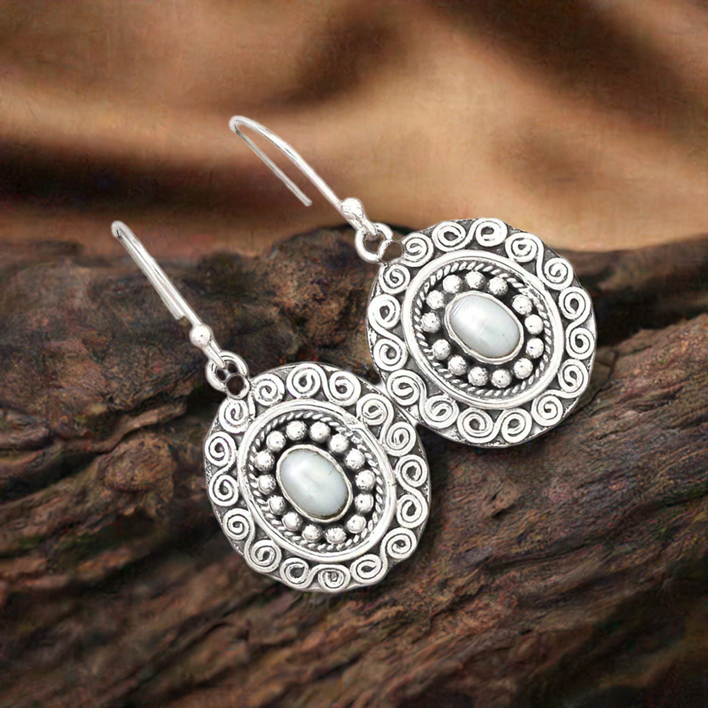 Semi Precious Pearl Gemstone Earrings In Fine 925 Sterling Silver 925SE2980