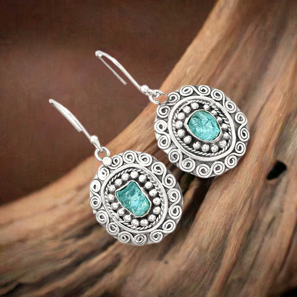 925 Sterling Silver Earrings In Natural Apatite Gemstone 925SE2982
