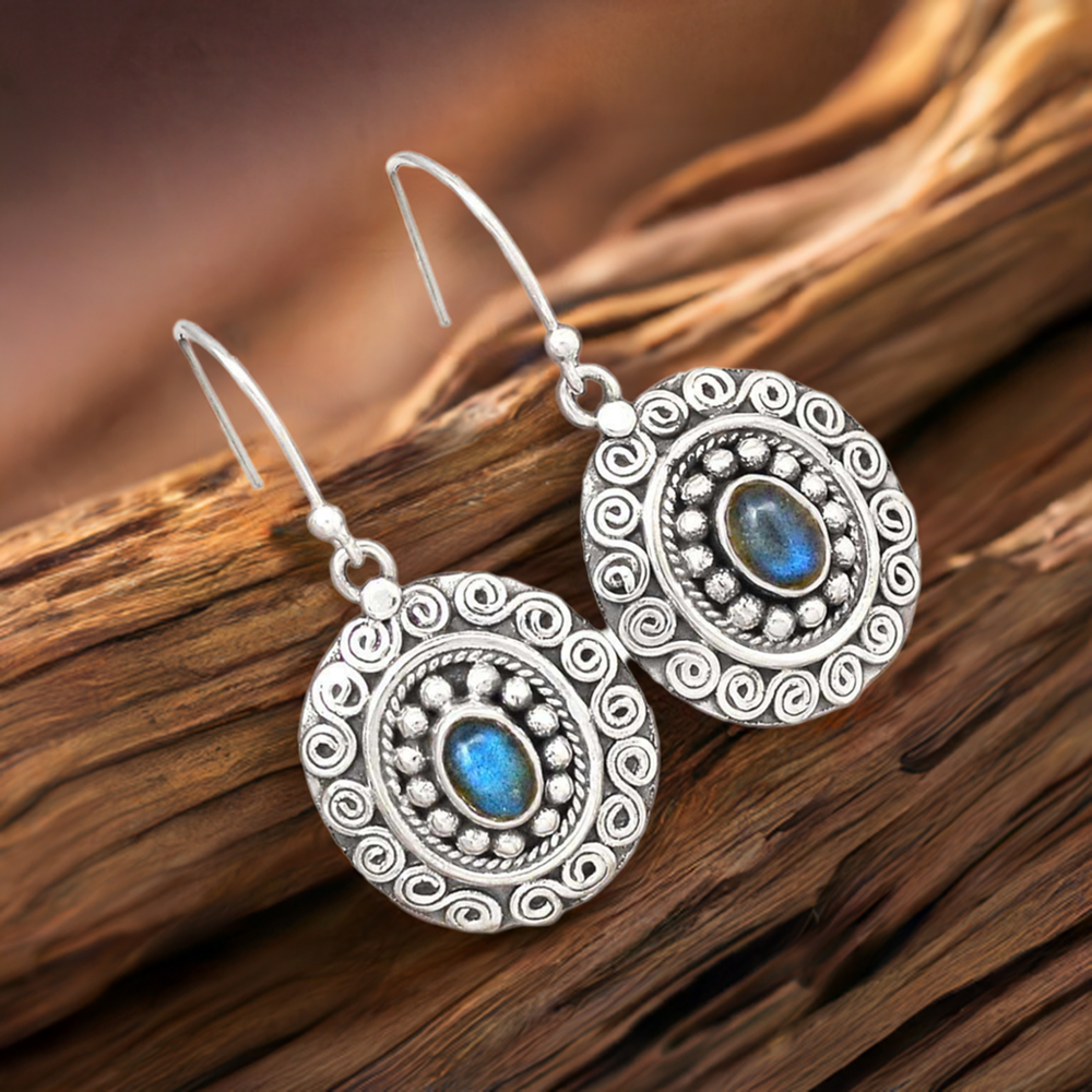 925 Sterling Silver Earrings In Semi Precious Labradorite Gemstone 925SE2983