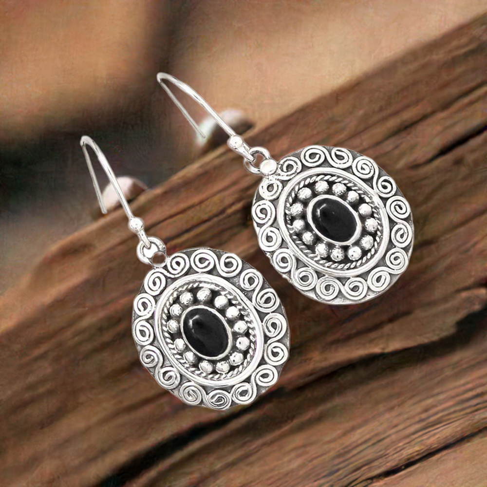 925 Sterling Silver Earrings In Genuine Black Onyx Gemstone 925SE2984