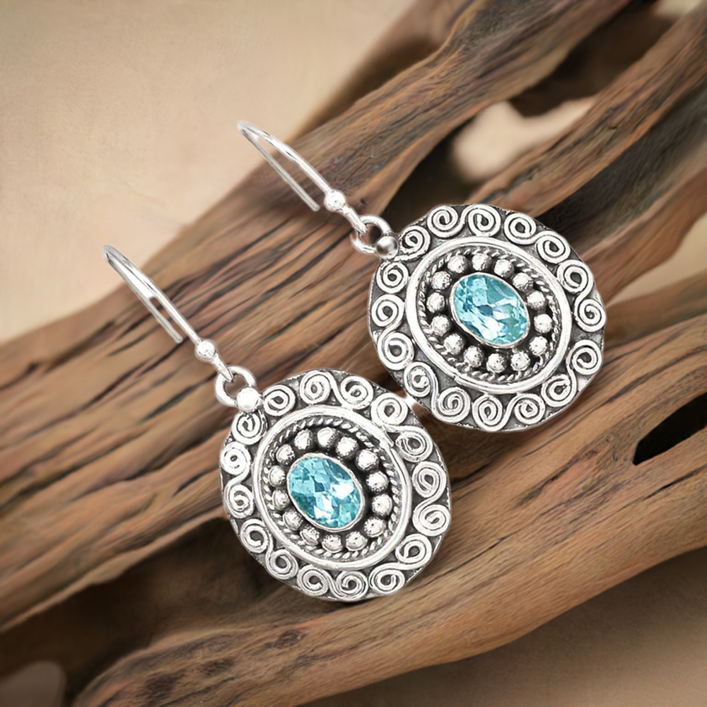 925 Sterling Silver Earrings In Natural Blue Topaz Gemstone 925SE2985