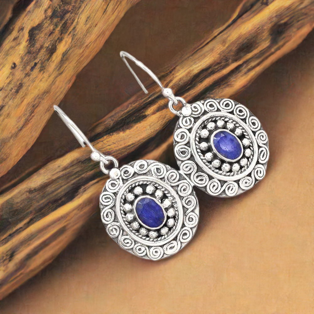 925 Sterling Silver Earrings In Genuine Dyed Sapphire Gemstone 925SE2987