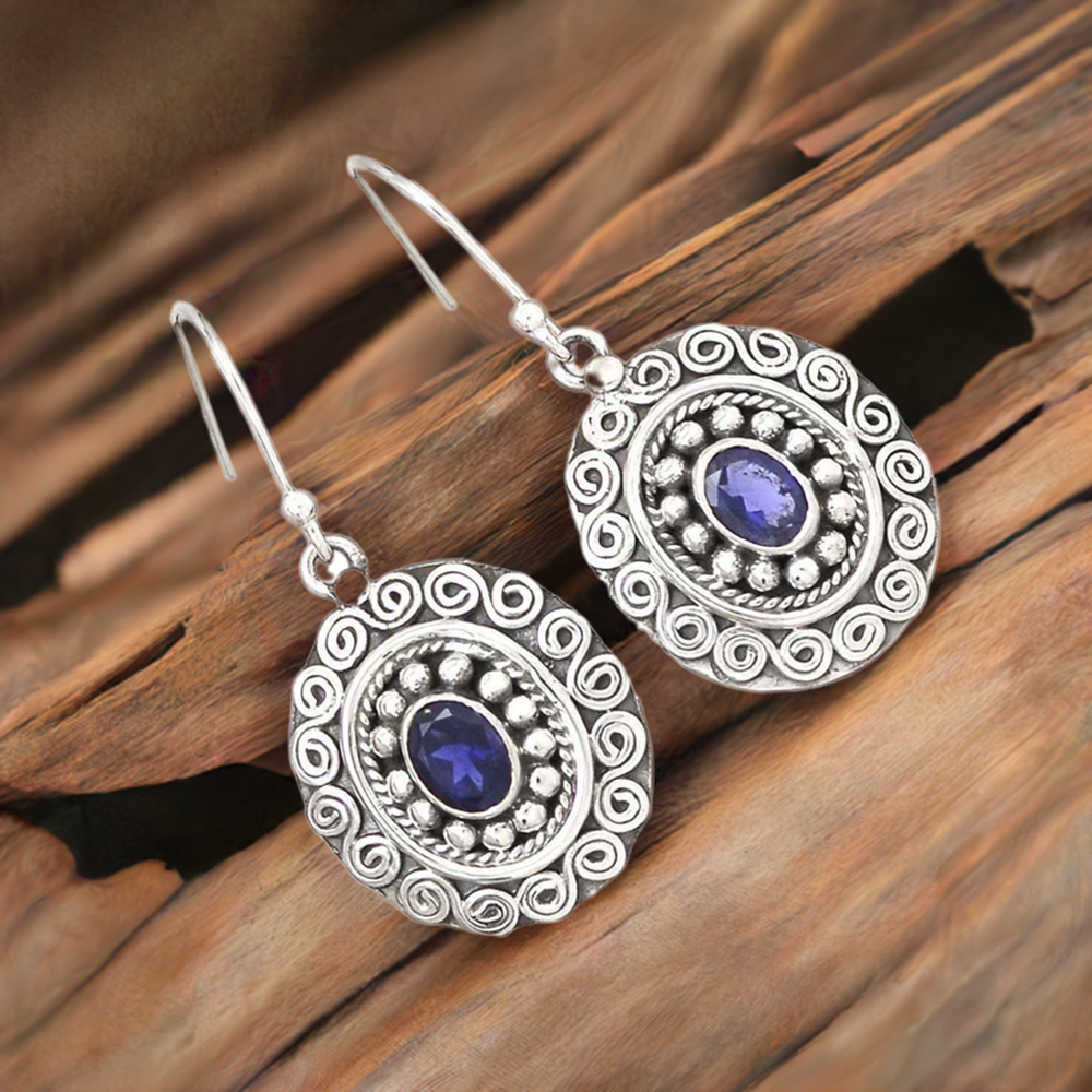 925 Sterling Silver Earrings In Semi Precious Iolite Gemstone 925SE2989