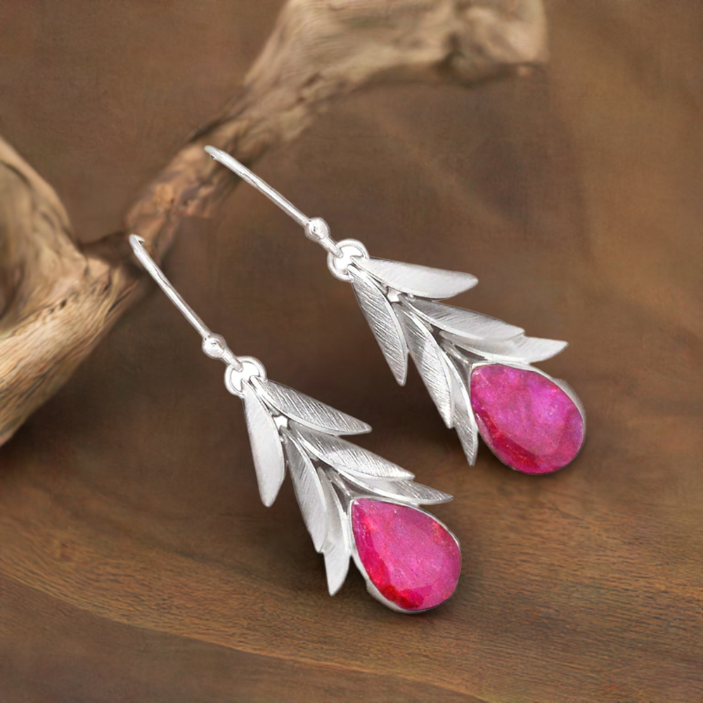 Natural Dyed Ruby Gemstone Earrings In 925 Sterling Silver Jewelry 925SE2997