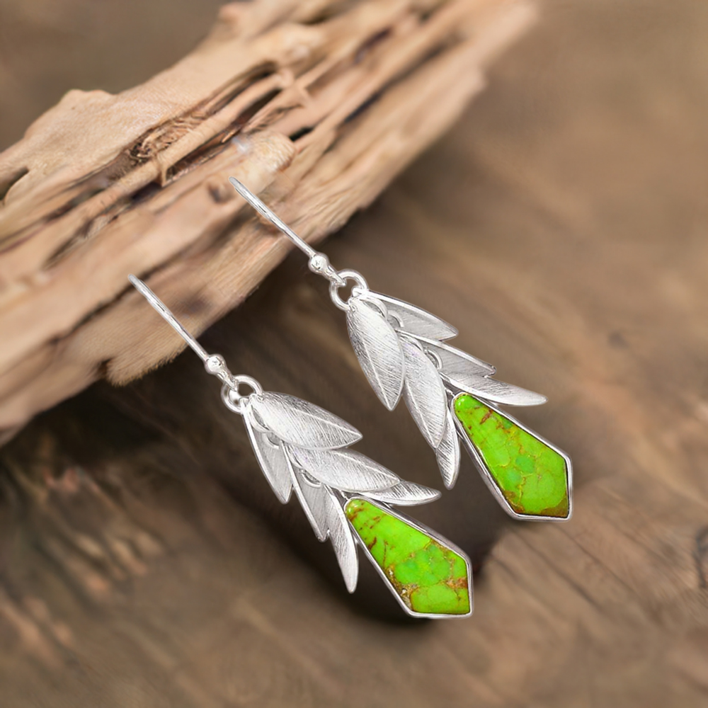 Green Copper Turquoise Gemstone Earrings In 925 Sterling Silver Jewelry 925SE2998