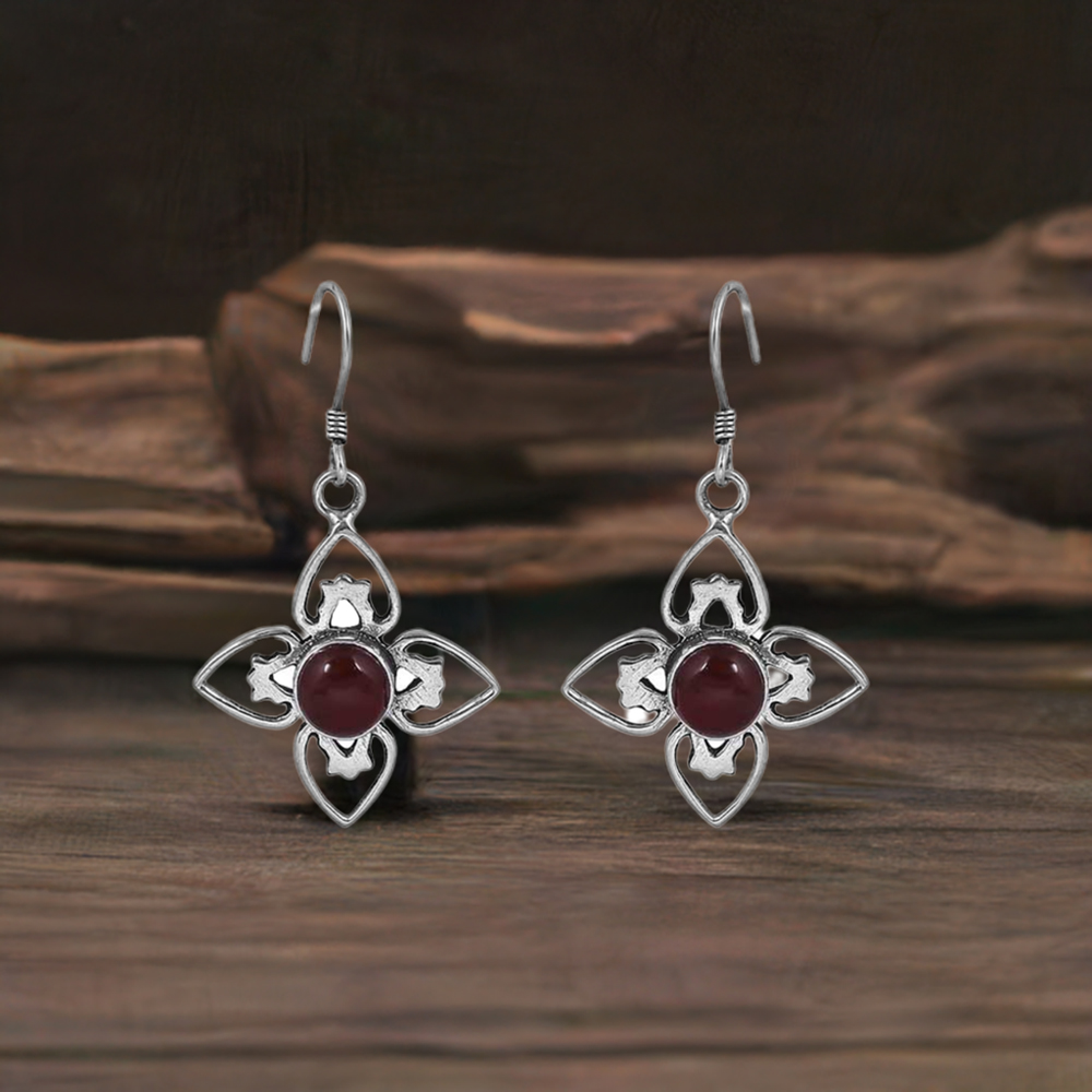 Garnet Flower Earring In 925 Sterling Silver Jewelry 925SE30