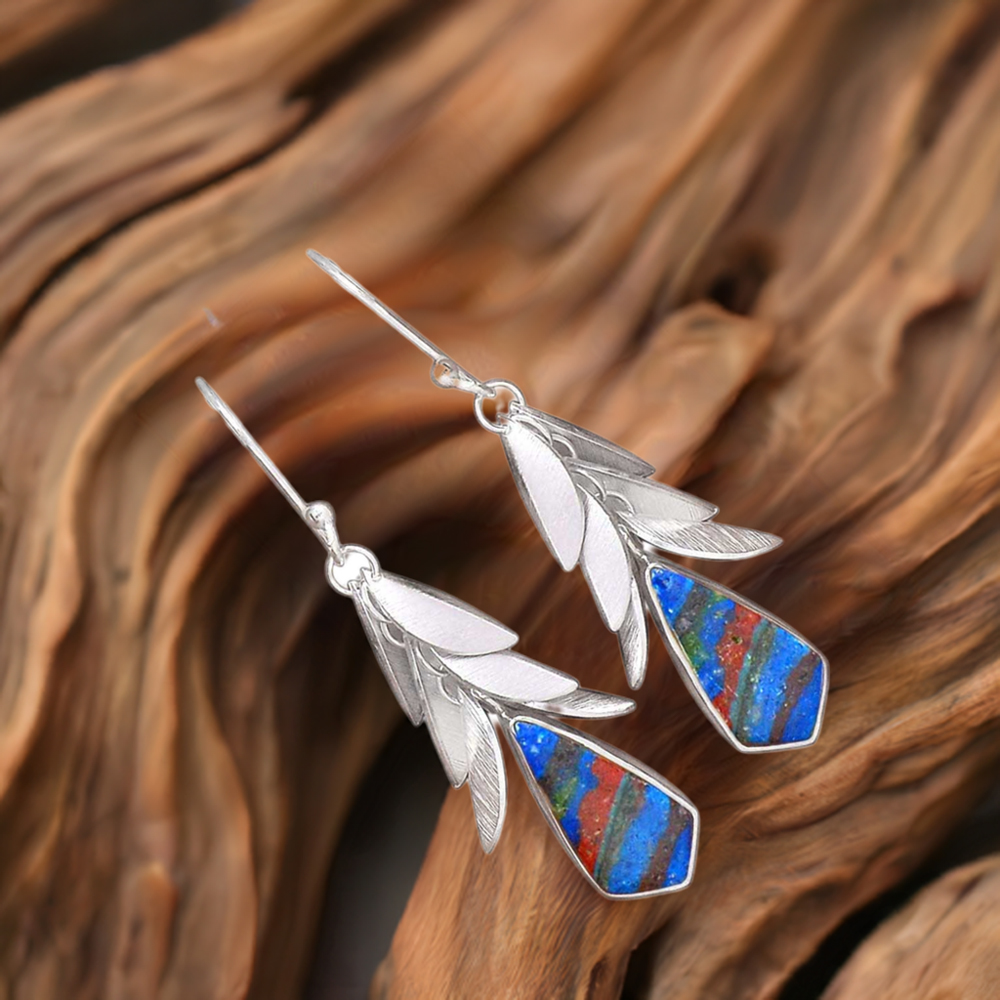 Semi Precious Rainbow Calsilica Gemstone Earrings In 925 Sterling Silver Jewelry 925SE3001