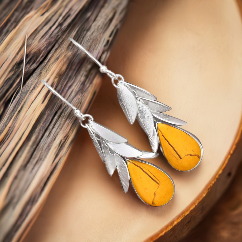 Semi Precious Bracketed Mookaite Gemstone Earrings In 925 Sterling Silver Jewelry 925SE3004