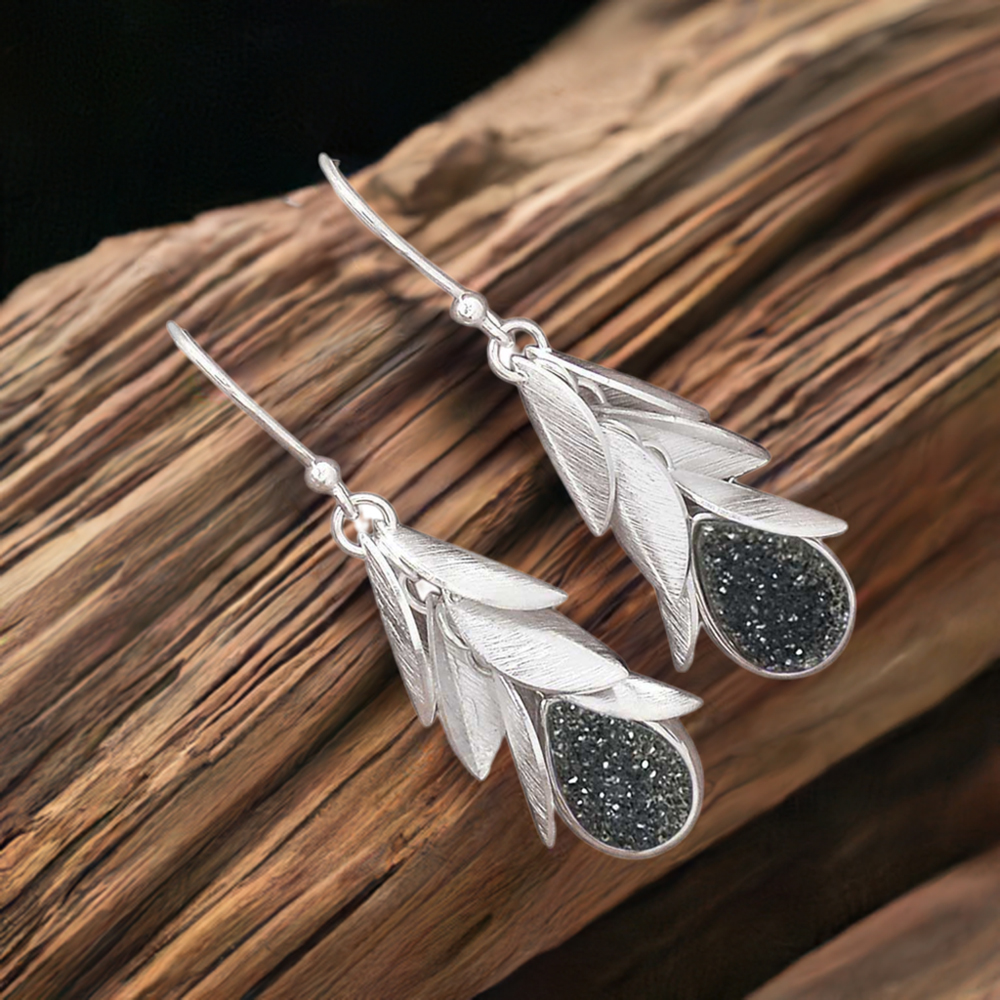 Natural Druzy Gemstone Earrings In 925 Sterling Silver Jewelry 925SE3006