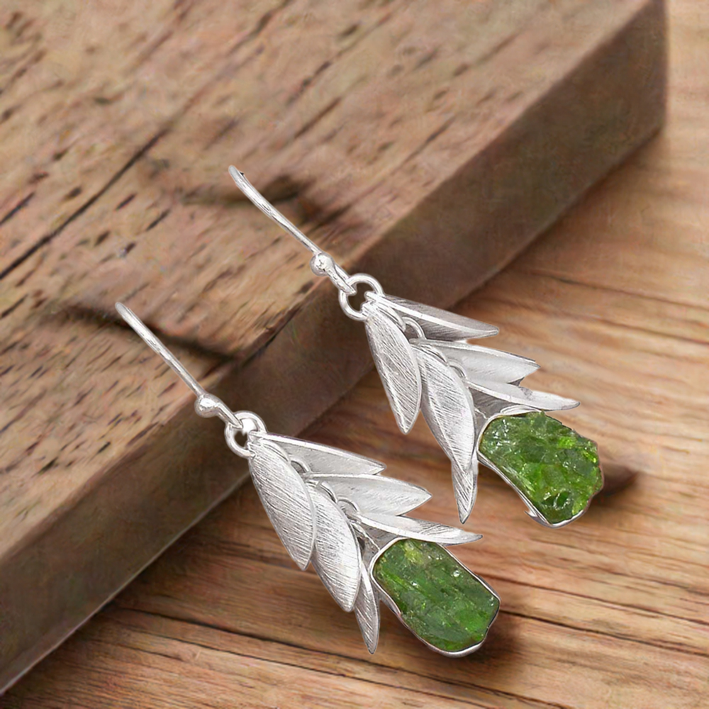 Chrome Diopside Gemstone Earrings In 925 Sterling Silver Jewelry 925SE3007
