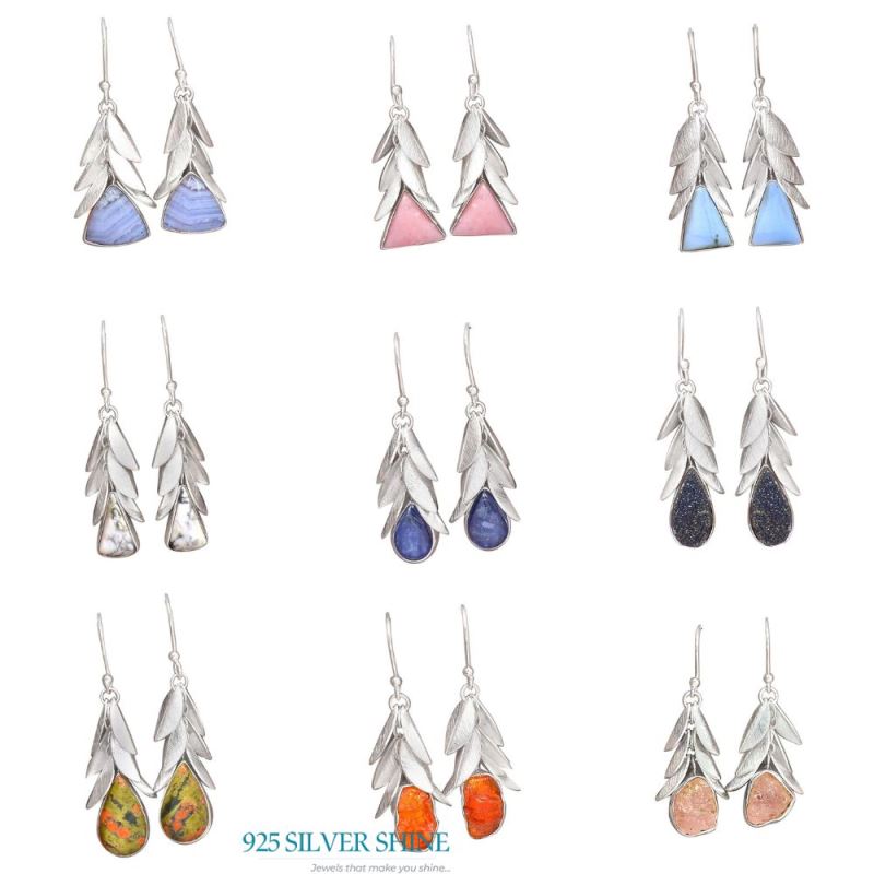 925 Sterling Silver Earrings In Montana Agate Gemstone Jewelry 925SE3009_3
