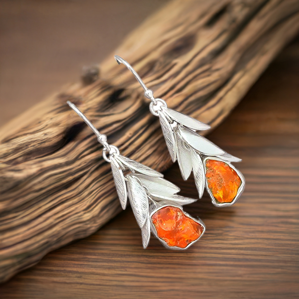 925 Sterling Silver Handmade Earrings In Amber Gemstone Jewelry 925SE3012