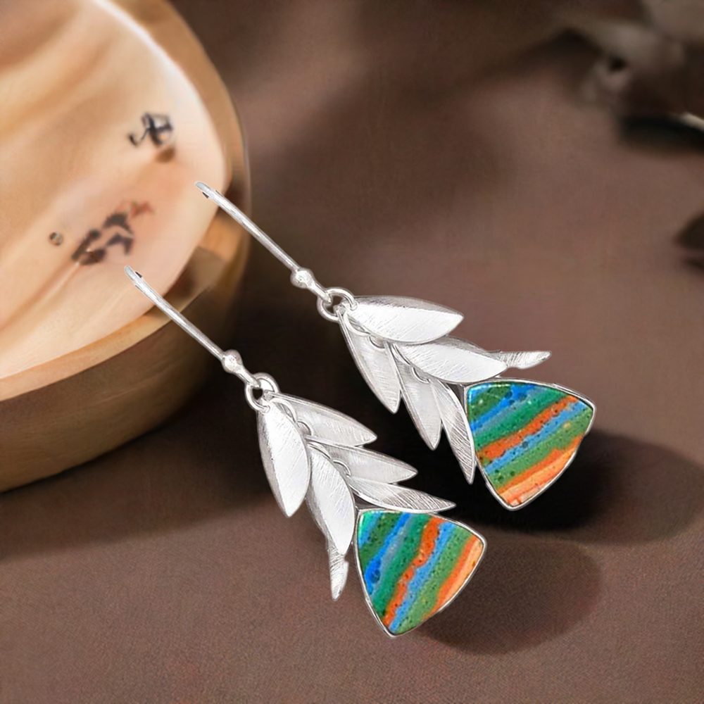 925 Sterling Silver Handmade Earrings In Rainbow Calsilica Gemstone Jewelry 925SE3015