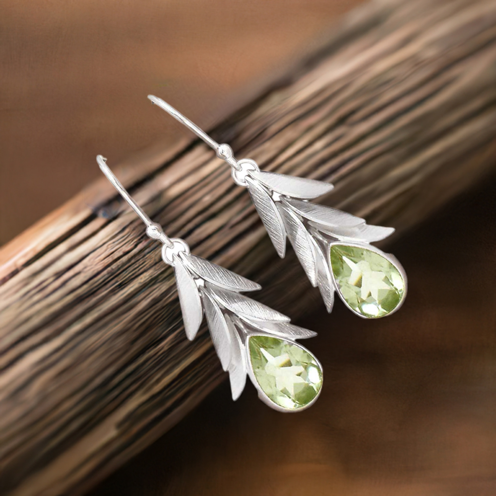 925 Sterling Silver Handmade Earrings In Green Amethyst Gemstone Jewelry 925SE3016