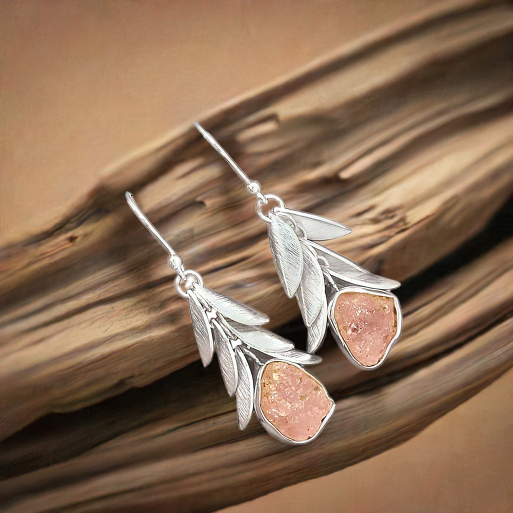 925 Sterling Silver Handmade Earrings In Rose Quartz Gemstone Jewelry 925SE3017